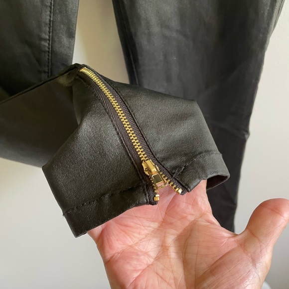 REFUGE BLACK FAUX LEATHER SKINNY PANTS ANKLE ZIPPERS POCKETS STRETCH - Picture 10 of 13